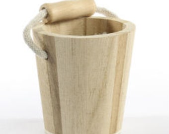 Little Wood Water Bucket with Rope Hand 2-1/2" H x 2" Dia.