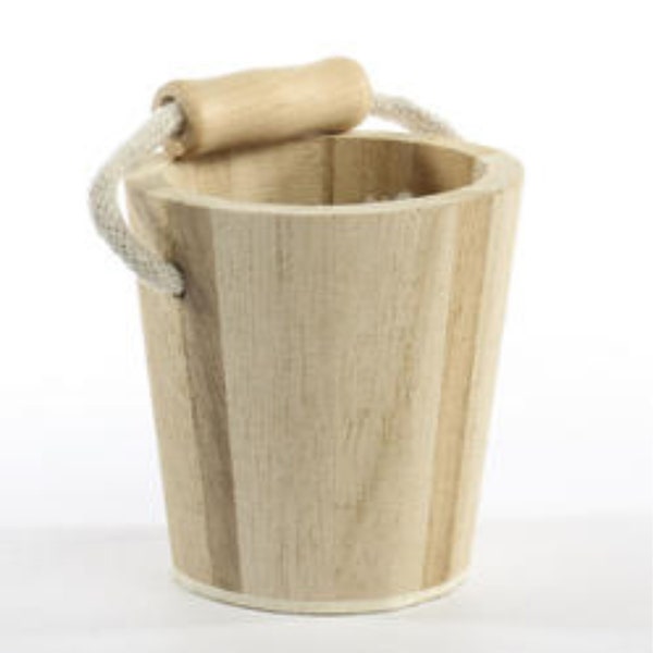 Little Wood Water Bucket with Rope Hand 2-1/2" H x 2" Dia.