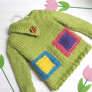 Sweater Knitting Pattern Blocks of Color Split Funnel Neck Child 3 to 8 years old image 1