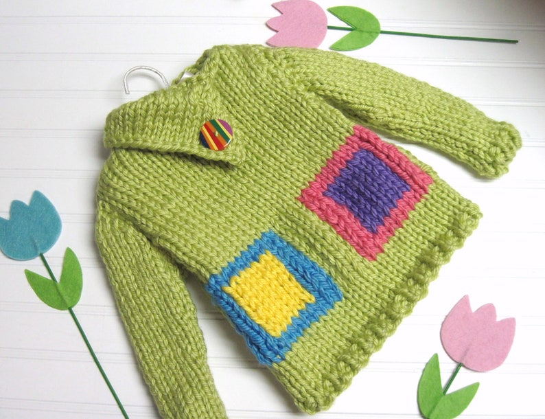 Sweater Knitting Pattern Blocks of Color Split Funnel Neck Child 3 to 8 years old image 1