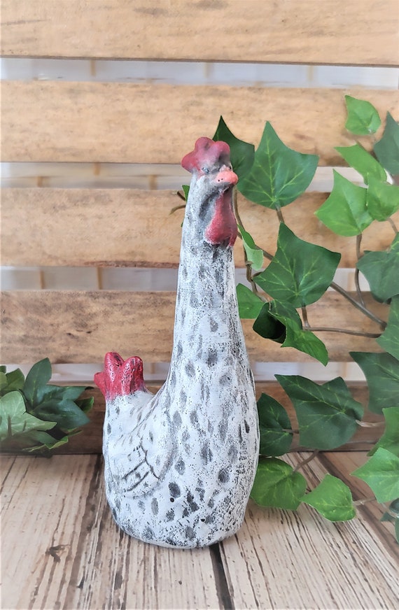 Concrete Chicken Figurine: Handcrafted Farmhouse Decor