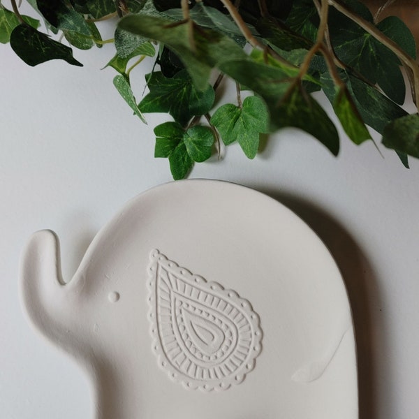 Little Bisque Elephant Dish, Bisqueware, Ceramic Bisque Ready to Paint - DIY Project   5 inches x 5 inches, .5" high