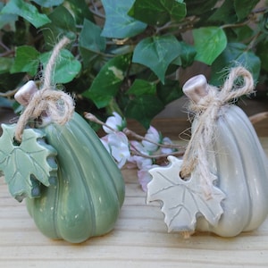 One Small Green Stoneware Gourd, Pumpkin  3&quot; inches, Choose Light or Dark
