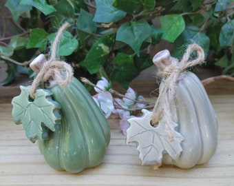 One Small Green Stoneware Gourd, Pumpkin  3" inches, Choose Light or Dark