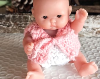 Pink and White Hand Knitted Shirt and Pants Set for 5" tall  Berenguer, Itty Bitty Baby, Lots to Love Baby