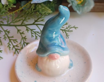 Teal Ceramic Gnome Ring Holder, Ring Holder, Teal Gnome Ring Holder,  3.5" High, 3.5" Wide