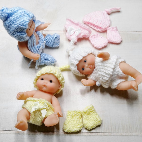 Pattern 5 Inch Berenguer Doll Layette, Bonnet, Top Knot Hat, Diaper Shirt, Diaper Cover and Booties Pattern  for 5" Doll
