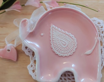 Miami Pink Elephant Dish: Handmade Ceramic Ring Holder, Gift Boxed