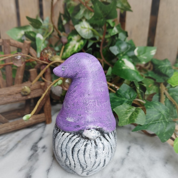 Purple Hat Roly Poly Concrete Gnome Cement Figurine Cement Gnome Concrete Figurine Paperweight Garden Gnome Small Gnome Tomte