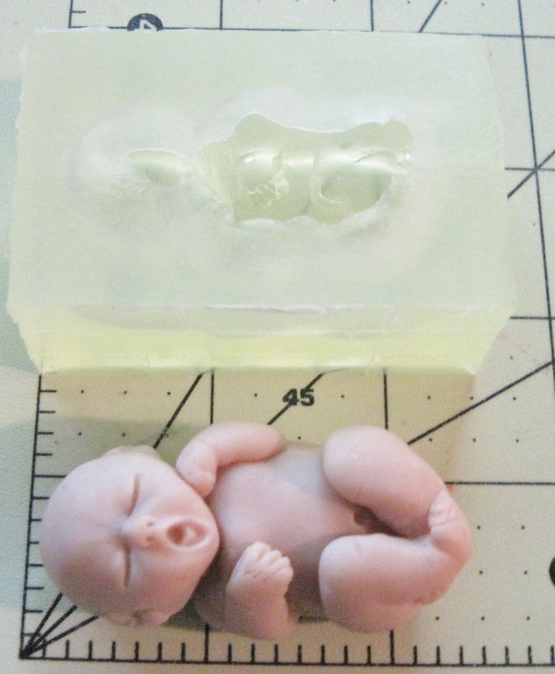 Newborn Yawning Baby Laurel 2.5 Soft Clear Transparent View Silicone Mold for Fondant, Polymer Clay, Cake Decorating Handmade Supply image 1