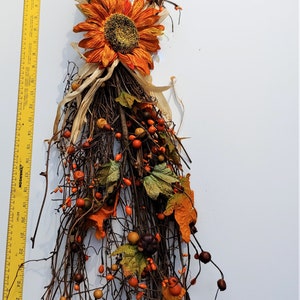 Fall Drop with Mixed Berries, Pumpkins, Sunflowers, Maple Leaves on a Twig Base, 28 inches FarmhouseDecor, Rustic Cabin Lodge Decor, image 4