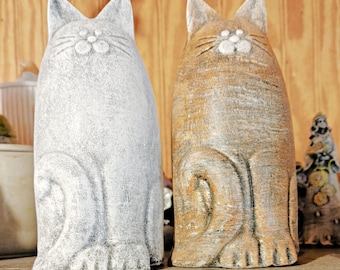Tall Cat, White or Orange, Cement Figurine, Cement Cat, Concrete Figurine,  Cat Figure, Ships Insured Priority Mail