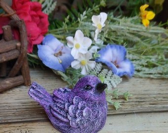 Purple Bird, Concrete Bird, Cement Figurine, Cement Bird, Concrete Figurine, Paperweight, Bird Figure, approx. 3” x 2" x 2"