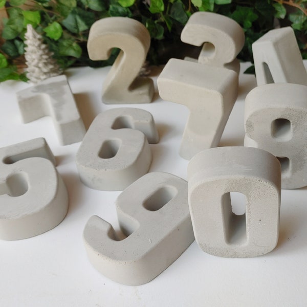 4" tall Concrete Numbers | Cement Numbers,  DIY | Paint Numbers | Minimalist Decor | Modern | Cement Decor, Industrial