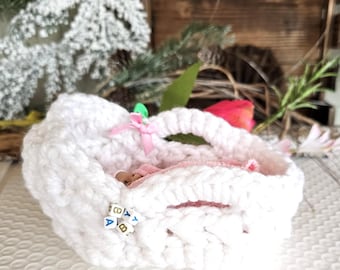 Hand Crocheted Bassinet, Cradle, Basket Doll Bed (2.5"-4.5" Dolls)