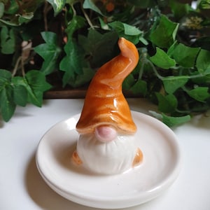 Orange Ceramic Gnome Ring Holder, Ring Holder, Gnome Ring Holder,  3.5" High, 3.5" Wide in Gift Box