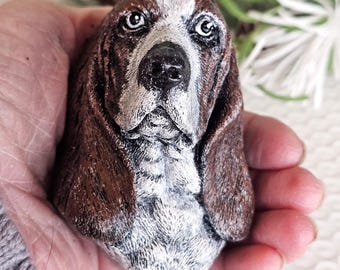 Basset Hound Handcrafted Concrete Paper Weight, Basset Hound Face, Memorial, Garden Decor, etc 3.5” long, 2.25" wide, approx. 2.25" tall