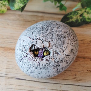 Concrete Dragon Egg with Purple Peeping Dragon, Cement Dragon Figurine, Cement Dragon Egg, Concrete Figurine
