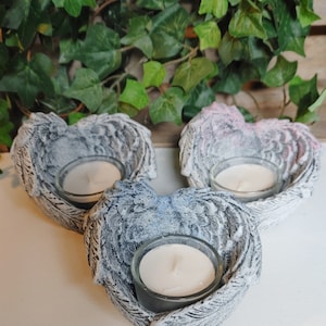 Angel Wings Tea Light holder and candle, Trinket Dish, Cement Candle Holder, Concrete Angel Wings, Choice of color