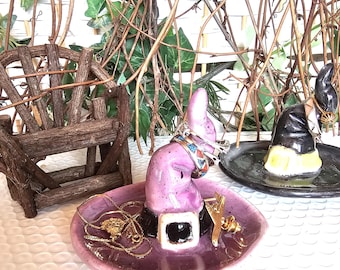 Witch Hat Ring Holder, Purple Ceramic : Trinket Dish, Gift Box
