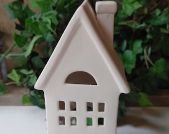 7.5" Tall House Lantern Tea Light House, Ready to Paint  - Ceramic Bisque Ready to Paint - DIY Project