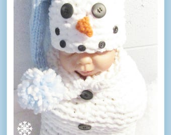 Snowman Hat Bulky Yarn Knitting Pattern for Newborn Babies ,Snowman Hat and Cocoon Pattern, Photography Prop,, Bulky Yarn, PDF DOWNLOAD