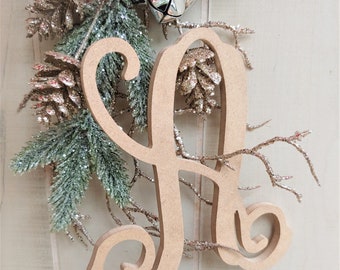 6" Vine Monogram Letter: Unfinished MDF Wood Sign for Wreath