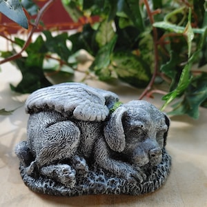 Concrete Angel Dog Figurine: Handcrafted Memorial Paperweight