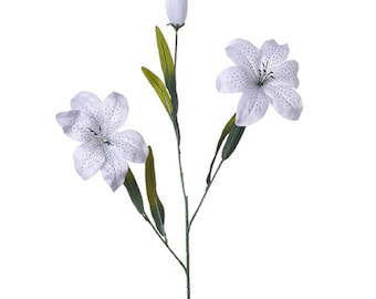 Tiger Lily Flower Spray - Satin - 2 Lilies, 1 Bud - White - 25 inches