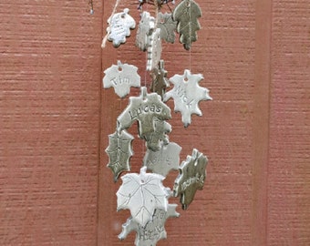 Personalized Family Tree Wind Chime: Glazed Stoneware Clay Leaves