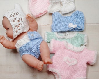 Pattern 8 Inch Berenguer Doll Knitted Layette, Romper, Diaper Shirt, Diaper Cover, Hats and Booties Pattern  for 8" Doll