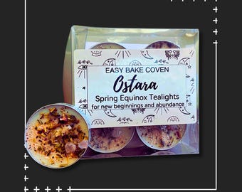 Ostara Spring Equinox Spell Candles - Set of 8 Ritual Tealights with Oils, Herbs & Crystals - Wiccan, Pagan, Witchcraft Supplies
