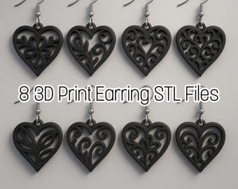 8 Earring STL files, 3D printing models, dangle earring STL files, 3D printing files for jewelry set, necklace pendant STL