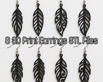 8 Earring STL files, 3D printing models, dangle earring STL files, 3D printing files for jewelry set, necklace pendant STL