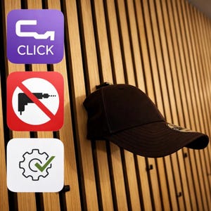 Gancio a tappo Click System SENZA foratura - Supporto per tappo per pannelli acustici, armadio a pannelli