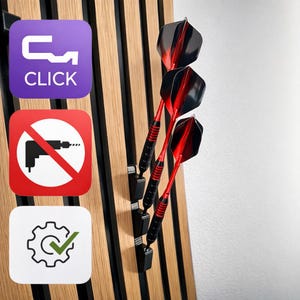 Click System Dart Arrow Holder WITHOUT Drilling - Dart Arrow Dartboard Acoustic Panels Panel Wardrobe