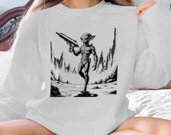 Alien Warrior T-Shirt: Retro Sci-Fi Space Art Tee