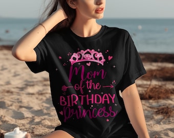 Mom of Birthday Princess T-Shirt, Pink Crown Design