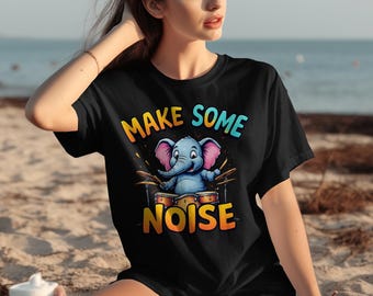 Magliette con elefante batterista che suona il pianoforte, divertenti magliette con animali musicali, regalo per gli amanti delle band, graziose magliette grafiche, magliette dal design unico