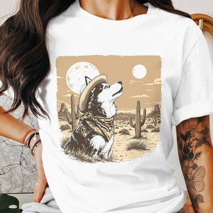 Western Desert Dog Graphic Tee, Cowboy Dog Under Moon Shirt, Desert Landscape Tee, Cactus and Dog Hoodie, Cool Graphic Dog Sweatshirt
