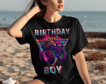 Birthday Boy Monster Truck T-Shirt, Colorful Graphic Tee