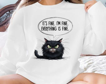 "Lustiges Grumpy Cat Sweatshirt: ""Everything Is Fine"" Grafik Pullover."