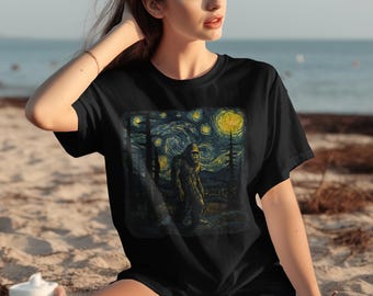 Bigfoot Starry Night Mashup T-Shirt, Sasquatch Graphic Tee