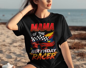 T-shirt för mamma, racing, födelsedags-T-shirt, racingbil, rutig flagga