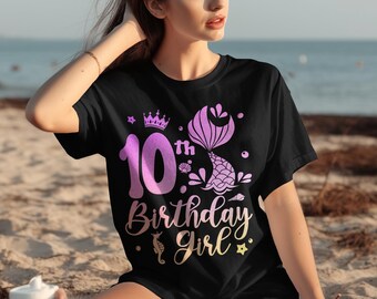 10th Birthday Girl T-Shirt, Mermaid Ocean Party Tee