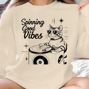Cat DJ Graphic Tee: Retro Music Lover Shirt