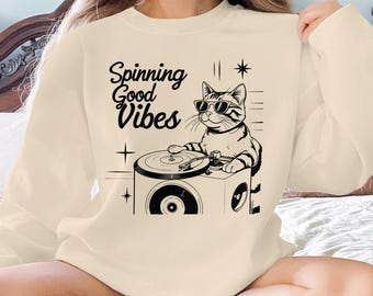 Cat DJ Graphic Tee: Retro Music Lover Shirt