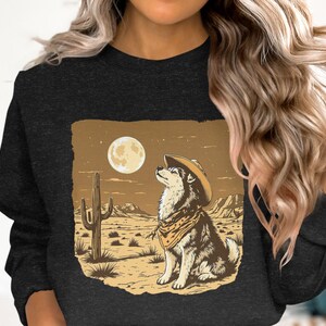 Vintage Western Desert Dog T Shirt, Cowboy Dog Hoodie, Sunset Cactus Sweatshirt, Humorous Pet Lover Gift, Cool Animal Design Tee