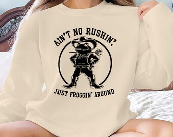 Sudadera con estampado de rana vaquera: suéter con meme humorístico