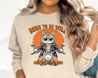 キャットバイカーTシャツ：面白いMeowtorcycle ClubグラフィックTシャツ